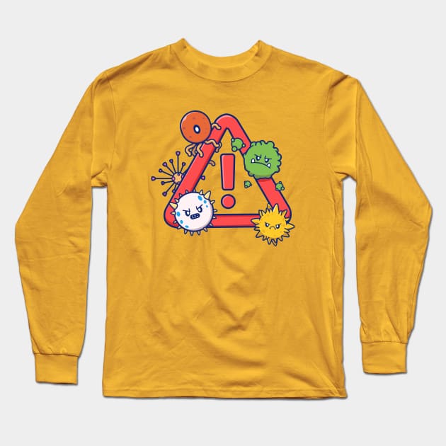 Cute Virus Cartoon With Stop Sign Cartoon Long Sleeve T-Shirt by Catalyst Labs